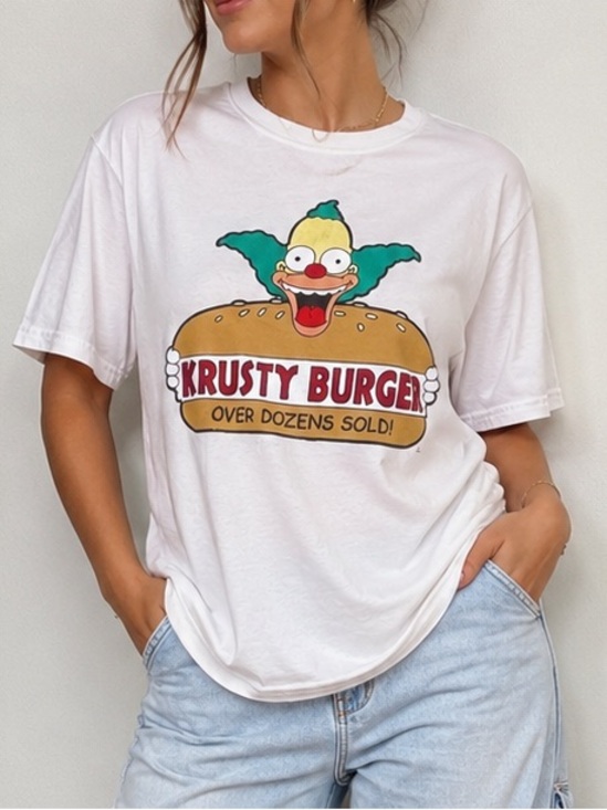 The Simpsons Other - The Simpsons Krusty Burger Graphic Pale Pink T-Shirt – Size XL